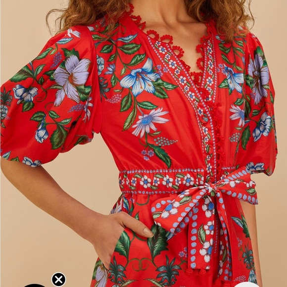 Farm Rio S NWT Sweet Bloom Bouquet Red Romper - Picture 2 of 5